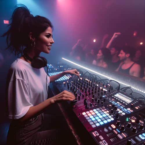 Latinx Female DJ at Professional Music Console | Nightclub Scene