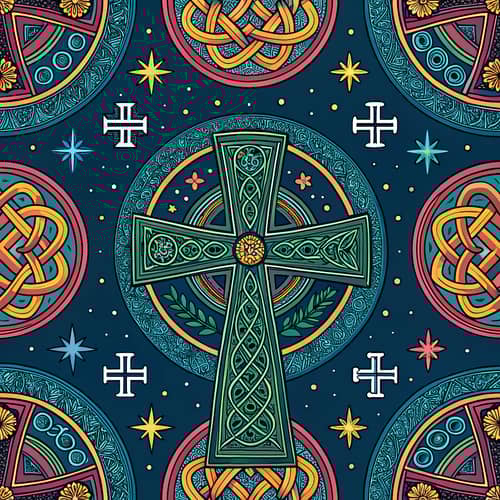 Surrealist Celtic Cross Folk Art Pattern