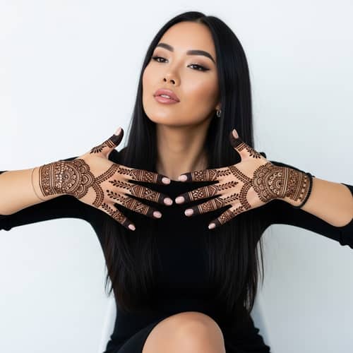 Elegant Portrait of a Young Woman with Mehndi Art