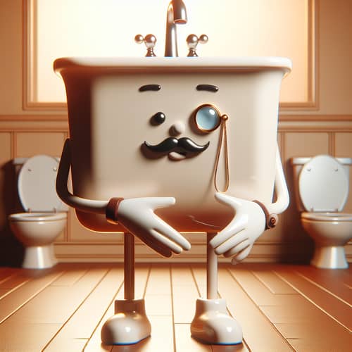 Polite Anthropomorphic Sink in Warm Bathroom