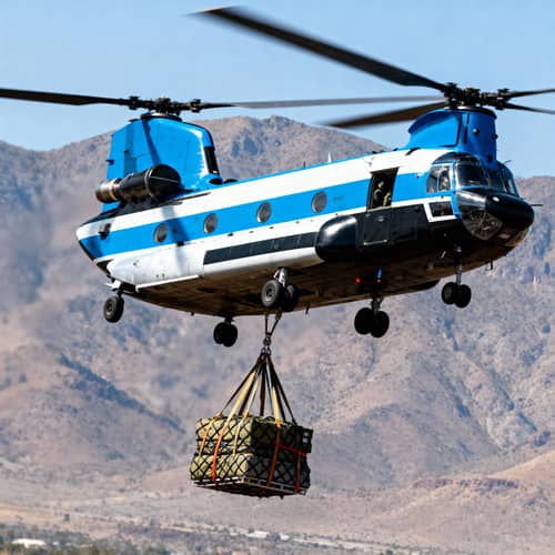 Chinook Helicopter: Blue, White & Black Cargo Model Chinook Helicopter: Blue, White & Black Cargo Model