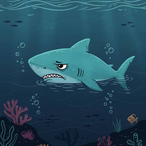 Sad Cartoon Shark for Children's Story