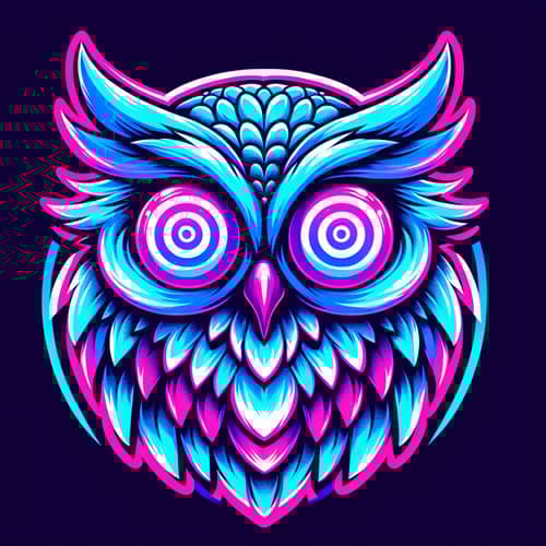 Funny Neon Owl with Spiral Eyes in Anime Style