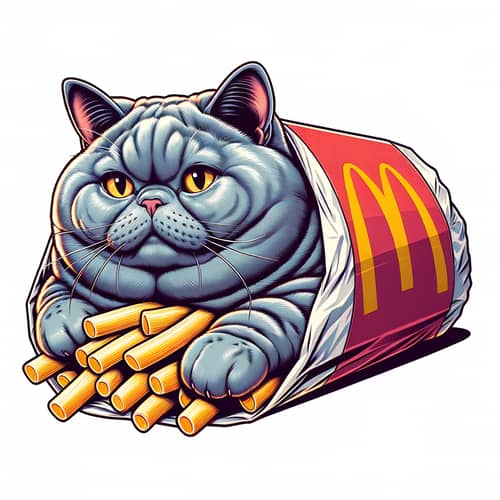 Adorable Grey Chartreux Cat in McDonald's Wrap Illustration