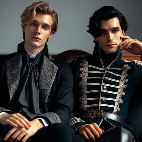 Fantasy Characters in Deep Conversation on Black Sofa