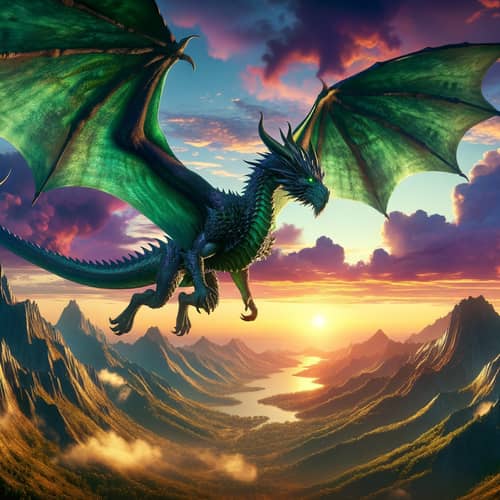 Majestic Dragon Soaring in Vibrant Sky | Breathtaking Sunset View