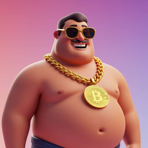Rich Animated Man with Bitcoin Pendant