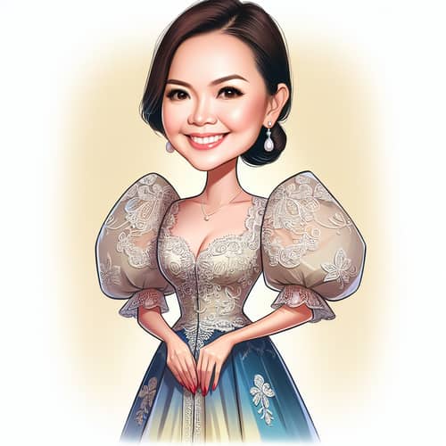 Filipiniana Dress Caricature: Elegant Full-bodied Woman