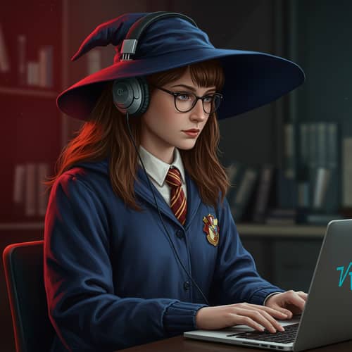 Realistic Wizard Girl with Tech Vibe