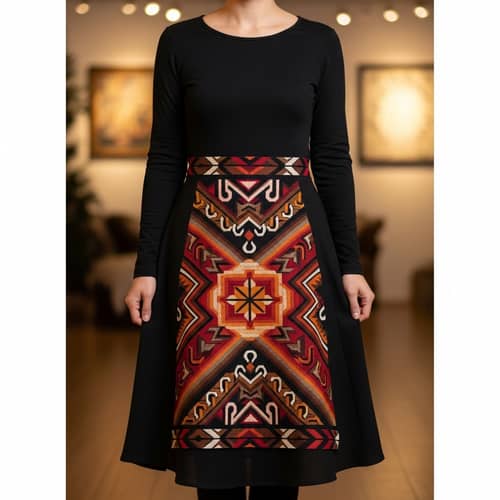 Black Long Sleeve Dress with Mapuche Pattern
