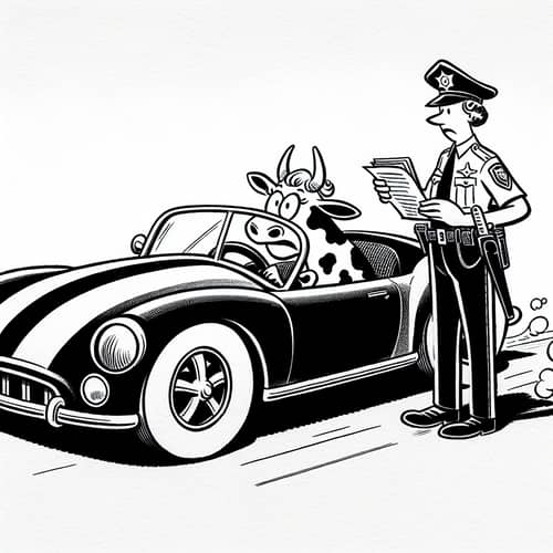 Cow Caught Speeding: A Whimsical Comic Scene