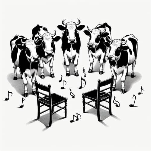 Whimsical Cows in Black and White Art