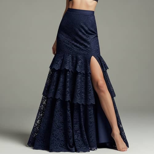 Lace Layered Skirt with Right Leg Slit Lace Layered Skirt with Right Leg Slit