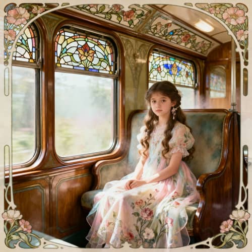 Art Nouveau Girl on Train Artwork Art Nouveau Girl on Train Artwork