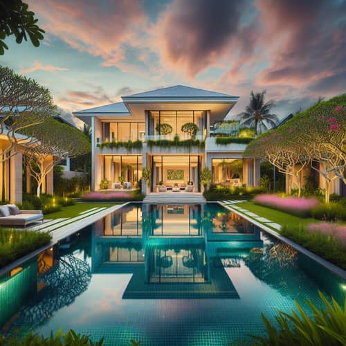 Luxury Villa with Pool Surrounded by Greenery