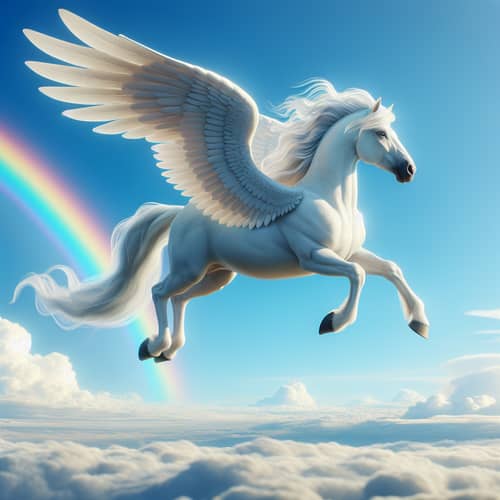 Majestic Pegasus Flying High in Clear Blue Sky