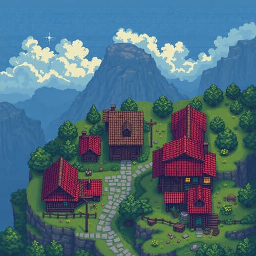 Pixelated Medieval Village - Top Down Game Art