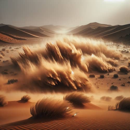 Desert Sandstorm: Eerie Beauty of Terracotta Dunes