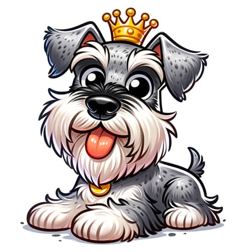 Playful Schnauzer Cartoon with Tilted Crown