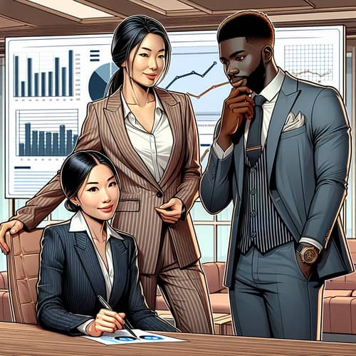 Diverse Business Tycoons Discussing Strategies in Modern Conference Room