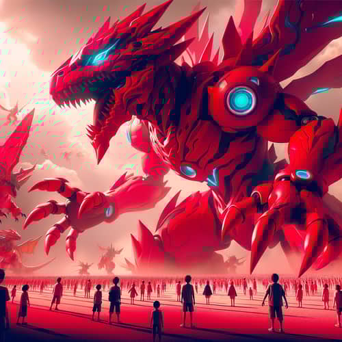 Giant Red Digimon Imposing Presence