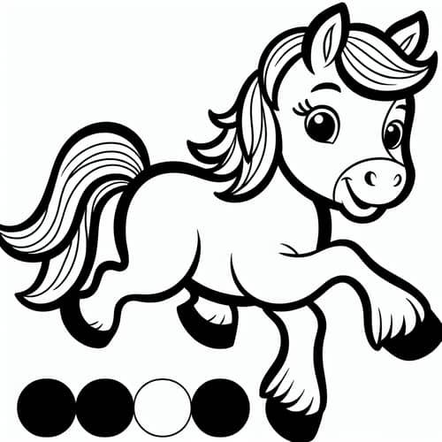Playful Horse Coloring Page for Kids | Black and White Illustration