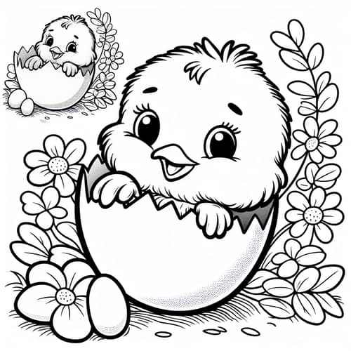 Color a Chick Peeping from an Egg for Kids