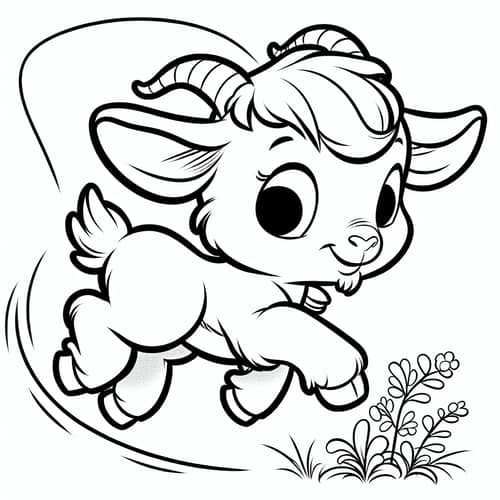 Playful Goat Cartoon Illustration for Children's Coloring