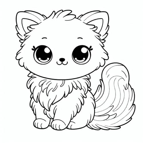 Simple Cute Fluffy Cat Coloring Page for Kids | Coloring Fun