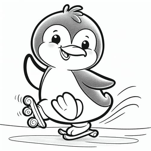 Playful Cartoon Penguin in Vintage Style for Coloring Fun