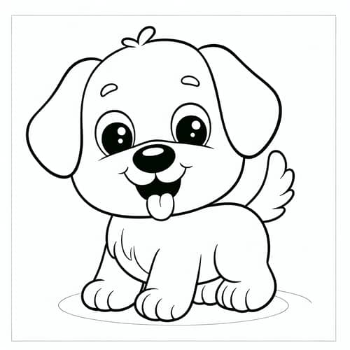 Adorable Friendly Dog - Children's Book Style Coloring Illustration