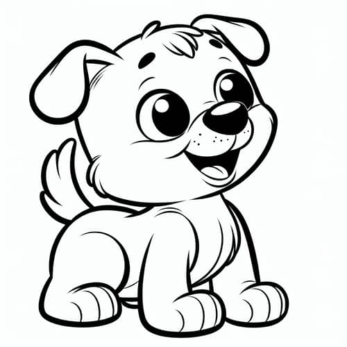 Playful Dog Cartoon Drawing for Kids - Black and White Style
