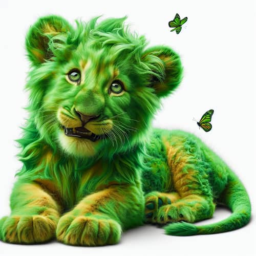 Green Fur Male Baby Lion | Unique Wildlife Beauty