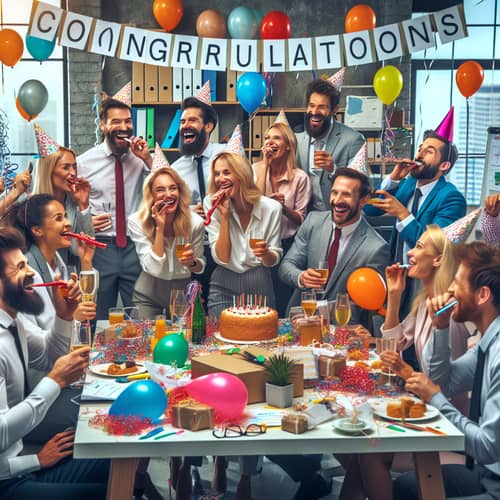 Office Celebration with Diverse Employees | Congratulations Event