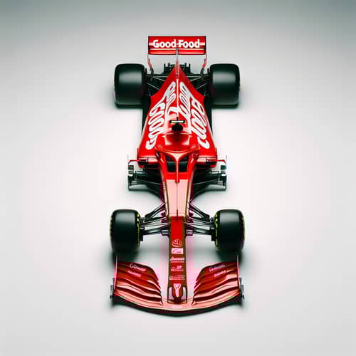 Red Formula 1 Car with Good Food Logo | Speed & Style Fusion