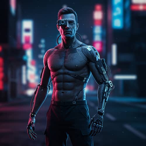 Futuristic Cyborg with Mechanical Limbs
