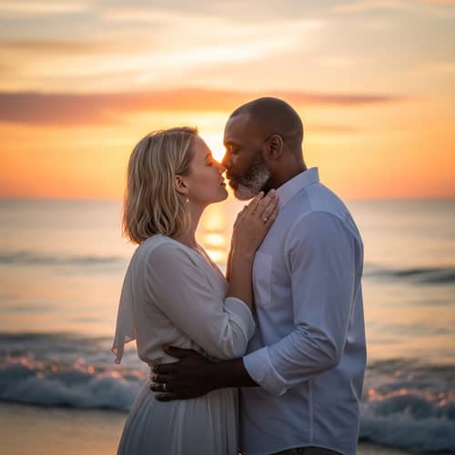 Couple Gently Kissing in a Cozy Downy Setting