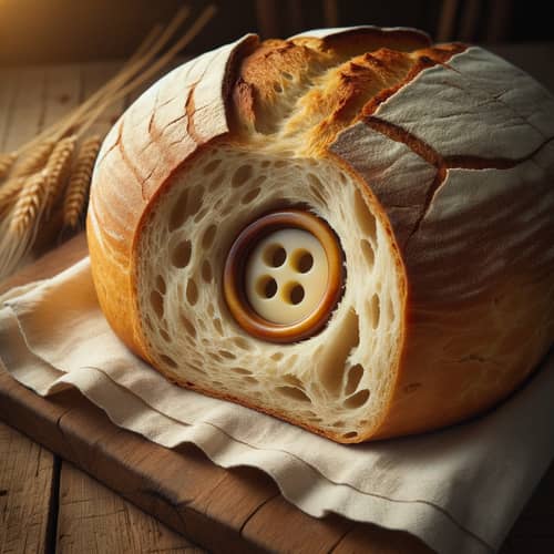 Button Found Inside Loaf | Rustic Kitchen Scene
