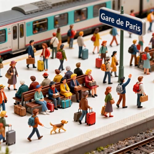 Vibrant Cartoon Train Station Crowd Scene Vibrant Cartoon Train Station Crowd Scene