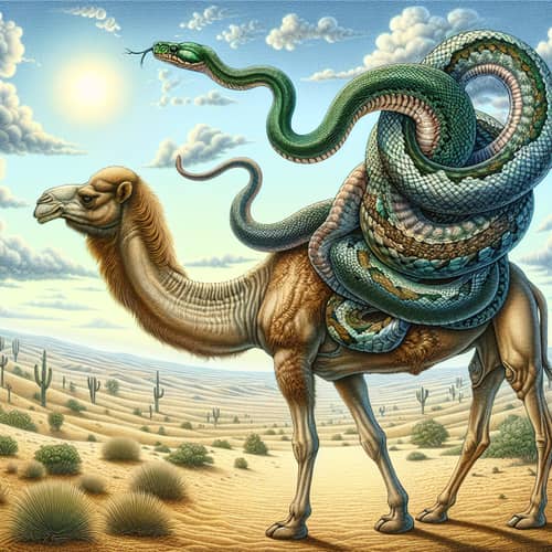 Desert Scene with Coiling Snake on Hump-backed Camel