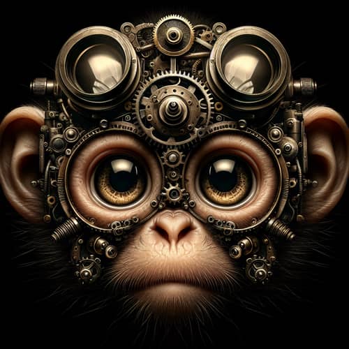 Adorable Steampunk Monkey with Detailed Mechanical Structures and Gears