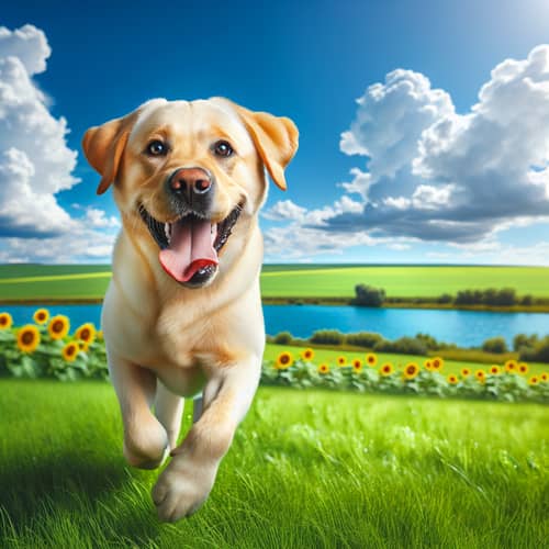 Energetic Yellow Labrador Retriever Enjoying a Sunny Day
