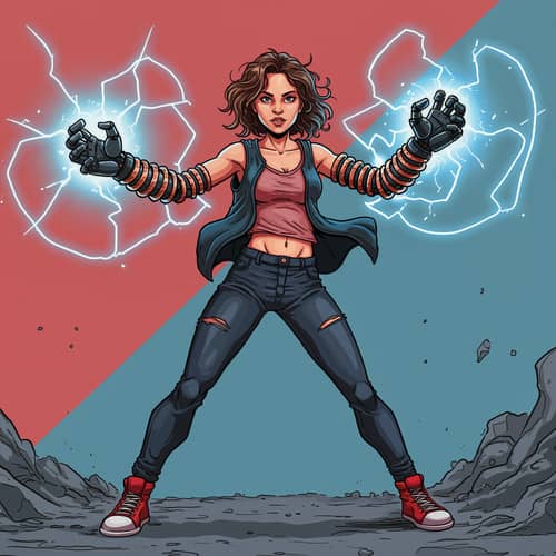 Dynamic Female Superhero with Electric Powers
