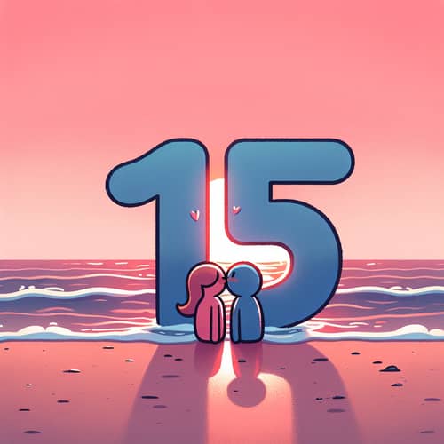 Romantic Number 15 at Beach Setting - Sunset Kiss Cartoon