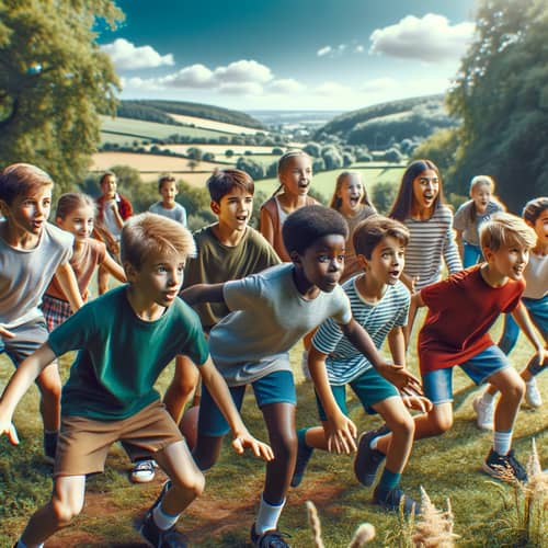 Diverse Children Engaging in Outdoor Sports Fun