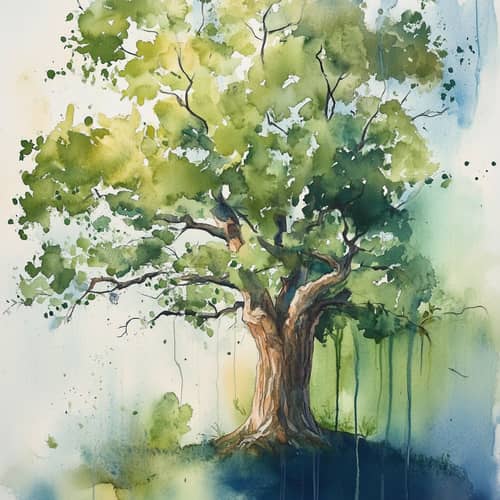 Old Tree Watercolor Art Print - Abstract Forest Painting