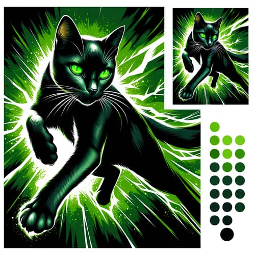 Dynamic Black Cat with Green Glowing Eyes | Superhero-inspired