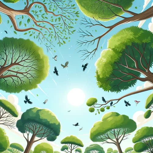 Park Canopy Illustration with Birds Silhouettes