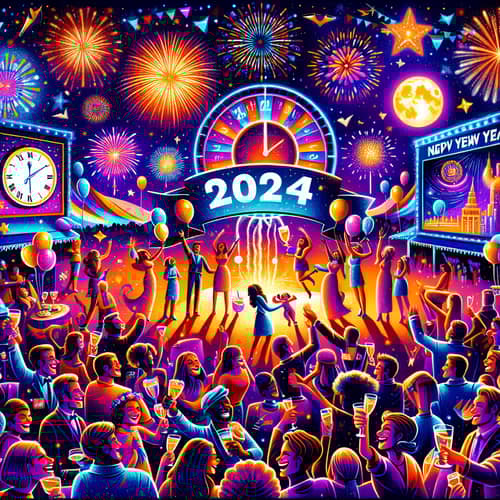 2024 New Year's Eve Celebration in a Vibrant Scene