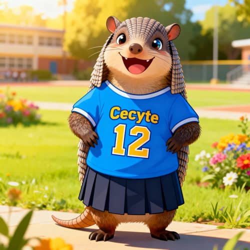 Cheerful Armadillo in School Uniform Illustration